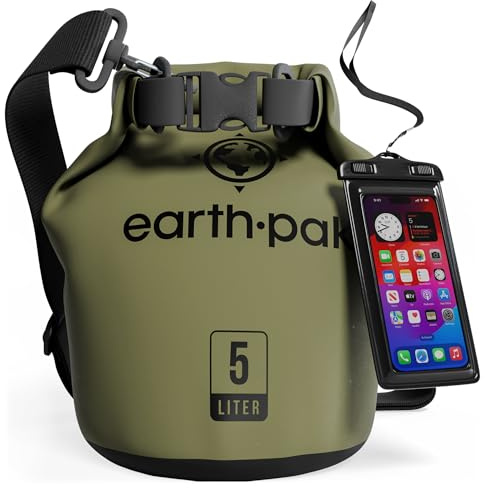 Earth Pak - Sac imperméable – Sac étanche avec fermeture pliable permettant de garder votre équipement au sec pour le bateau, la randonnée, le camping et la pêche avec étui imperméable pour téléphone.