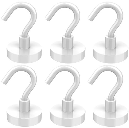 Lictin Magnetische Haken, Haftkraft 38 kg, Durchmesser 32 mm, 6 Stück, kein Bohren erforderlich, Magnethaken für Küche, Büro, Werkstatt, Montage