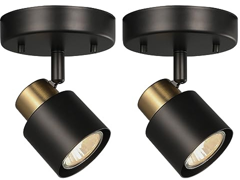CRAFTRONOS 1 Light Track Lighting Kit,2 Packs Matt Black Brass Finish Adjustable Moden Flush Mount Ceiling Spotlight Wall Sconces for Kitchen,Hallway,Living Room Home Improvement
