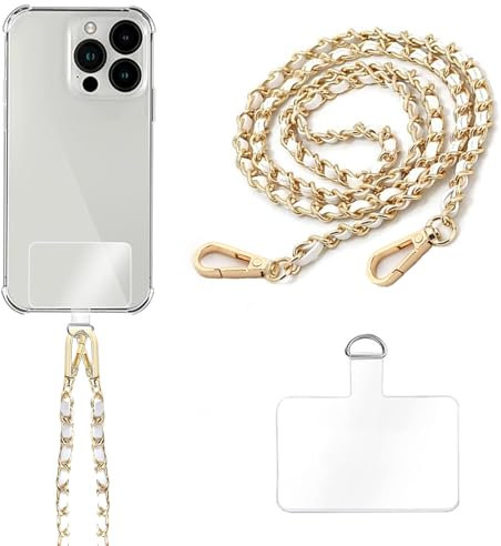 Mezrkuwr Cadena para teléfono móvil, cordón universal, con parches para teléfono móvil, compatible con la mayoría de los teléfonos móviles, bolsos y carteras, color blanco