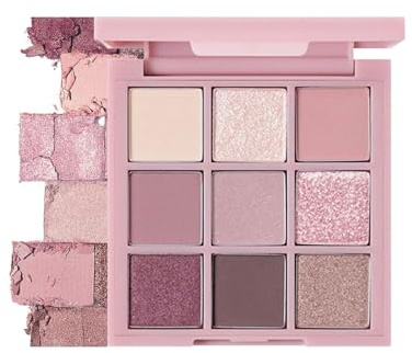 Pink Eyeshadow Palette, Make-Up Palettes Shimmer Glitter Eye Shadow Pallets for Women, Matte Make up Palette Set, 9 Colour Nude Natural Long Lasting Highly Pigmented Pink Brown Eyeshadow