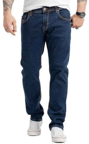 Rock Creek Herren Jeans Regular Fit Stretch Jeans Männerhose Herrenjeans Denim Hosen Herrenhose Straight Cut Stonewashed RC-2414 Blau W36 L30
