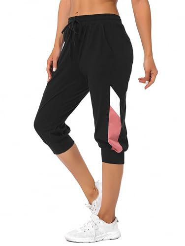 Marvmys Sportbyxor dam sommar dam bomull 3/4 shorts casual yoga fitness löst sittande vandring löparshorts S-XXL, B-svart (3/4), 3XL