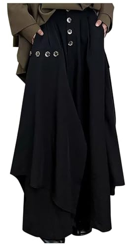 Rrongwn Pantaloni da uomo Gonna irregolare Tradizionale Gonna Kendo Samurai Gonna Orlo irregolare Kilt Stile Giapponese Samurai Hakama Gonna Grandi Taglie Pantaloni Uomo Baggy Casual, Nero , XXL