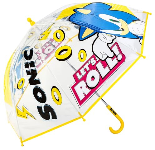 Sonic The Hedgehog Kids Clear Dome Umbrella – Children's Character Umbrella with Transparent See Through Canopy, Lightweight & Windproof School Rain Umbrellas for Boys & Girls | with Safety Opening