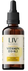 LIV Vitamin D3 K2 Tropfen Hochdosiert (1000 I.E. pro Tropfen) | MCT-Öl & K2VITAL® | Sehr hohe Bioverfügbarkeit & Stabilität | 100% natürlich, ohne Zusatzstoffe & vegan | 2-Monats-Vorrat