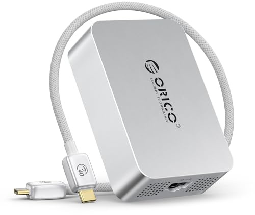 ORICO 10GbE Ethernet Adaptador, hasta 10Gb/s, Soporta 10Gb/s, 5Gb/s, 2.5Gb/s, 1Gb/s y 100Mb/s Base-T, Compatible con Dispositivos Thunderbolt 3/4/5, con Cable 0.3M 40Gbps C a C