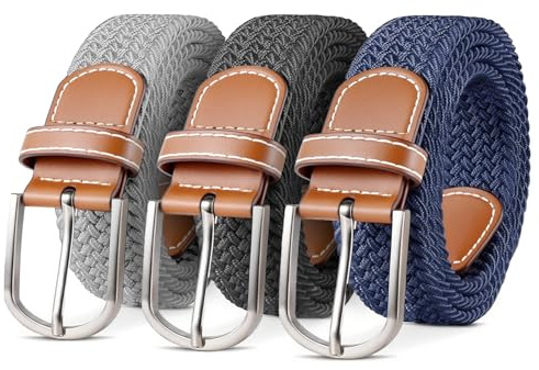 RichLuck Cinture da uomo, confezione da 3, cintura elastica intrecciata per uomo,, Taglia unica
