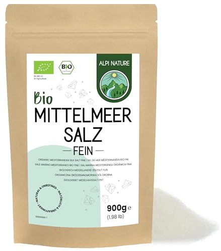 Alpi Nature Medelhavssalt Fint BIO 900g, Medelhavs Salt, Fint Havssalt för Matlagning och Mad