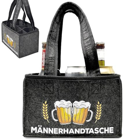 Oizemori Bier Tasche,Männerhandtasche Bier,Tragetasche Flaschentasche 6 Flaschen,Witzige Geschenke Geburtstag Männerhandtasche Bier,für Herren, Vater, Sohn, Freund (Schwarz)