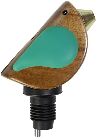 Songbird Specialties Tapón para Botella de Vino con Vertidor, Divertido Vertidor con Pico que Canta Mientras Vierte, Sellador Hermético para Botella de Vino, Madera de Acacia con Alas Turquesas