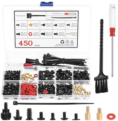 450 Pcs Tornillos para Ordenador Portátil, Tornillos Espaciadores para Computadora Placa Base PC Ventilador Disco Duro M.2 SSD CD-ROM HDD Laptop Reparación(M3, M3.5, M5#6-32)