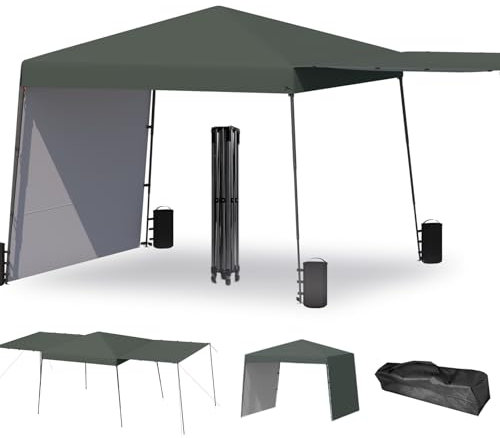 3x3m Faltpavillon mit Doppelmarkisen - Wasserdichtes UV-50+ Campingzelt mit 4 Sandsäcken, transportabler Pop up-Pavillon für Garten, Camping & Festivals (Grau)