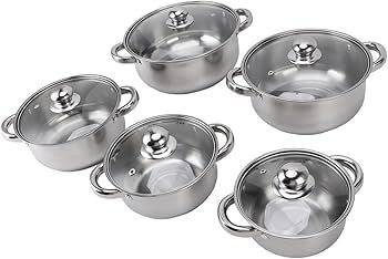 5pcs Stainless Steel Cookware Set – Induction Hob Pots and Pans Non Stick – 24cm Casserole with lid, 18cm Saucepan with Lid & 24cm Frying pan – by Nuovva