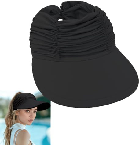 YAWYO Visières solaires pour Femmes, Chapeaux de Soleil pour Femmes, Chapeau Souple à Large Bord, réglable et Pliable, Queue de Cheval, Chapeau de Plage, Casquette de Protection pour l'été (Noir)
