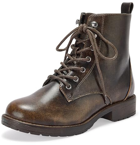 LISYIIZ Women's Ankle Combat Boots Lace Up Booties with Side Zipper Low Heel Fashion Combat Booties for Fall Winter Casual Wear