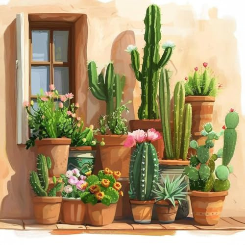 GEEHEIY Paint by Numbers for Adults, Cactus Paint by Numbers Kits for Beginner, Plants DIY Adult Painting by Numbers Canvas Kits for Gift Home Decor 16 x 16 inch