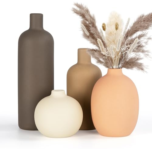 Aevcvok Set di 4 Vasi in Ceramica, Vasi Moderni Vaso Decorativo da Interno Moderni Colori Morandi, Vaso Deco Minimalista Boho Stile Decor per soggiorno, matrimonio, tavolo, Ufficio Camera da letto