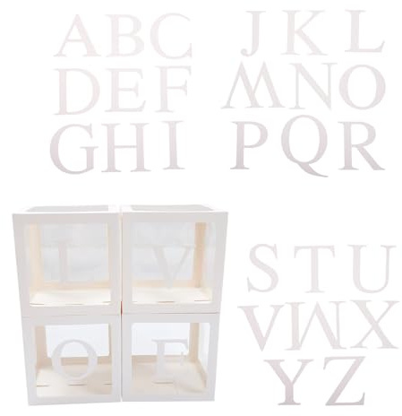 FELTECHELECTR Juego de 4 Cajas Portátiles de Papel para Globos Transparentes Ventana Letras Decorativas Love y 26 Caracteres Adecuado para Bodas Propuestas y Fotografía de Eventos