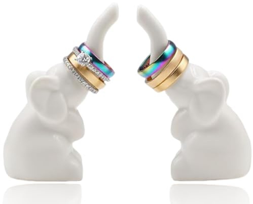 2Pcs Ring Holder, White Elephant Gifts, Jewellery Holder Suitable for Desktop Decoration and Jewelry Storage