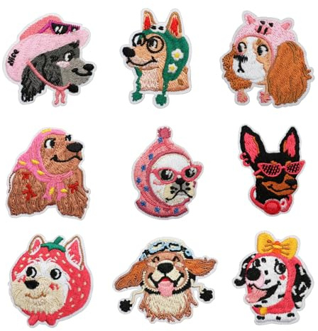 Dermalyx 9 Pezzi Toppe Ricamate per Cani con Motivo Cappello, Carino Patch da Stirare, Applicazioni Termoadesive per Abbigliamento Borse Cappelli Sciarpe, Decorazioni TES