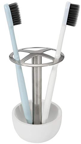 CozyCabin Toothbrush Holder Stand, for Razor, Bathroom Vanity Countertop, Stainless Steel Toothbrush Bathroom Organizer (White)