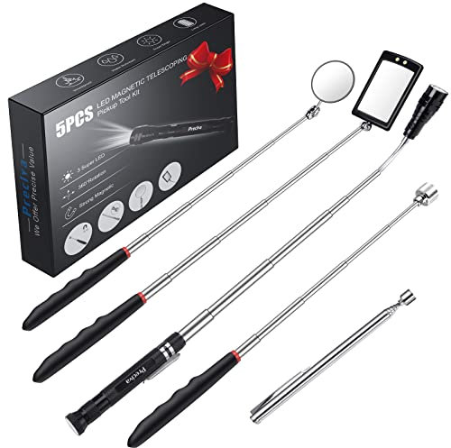 Preciva 5-teiliges magnetisches Teleskop-Aufnahmewerkzeug-Set mit 15 Pfund und 1 Pfund Aufnahmestange, rundem und quadratischem, um 360 Grad drehbarem, verstellbarem Inspektionsspiegel und teleskopie