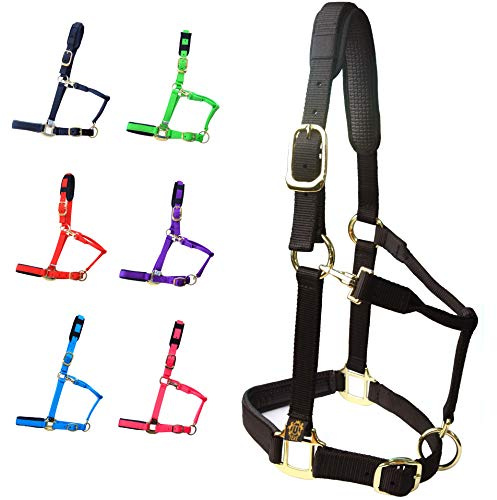 T TEKE Adjustable Horse Halters by Heavy Duty Soft Nylon, Padded with Anti-rubbing Waffle Neoprene on Both Crown & Nose