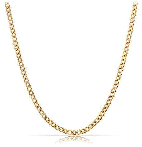 Hochwertige Goldkette aus Edelstahl • Robuste Goldene Halskette • Massive Königskette 60 cm | 2 mm • Cuban Link Chain Glieder-Kette Panzerkette • Handgemachter Herren-Schmuck (Gold 2mm)