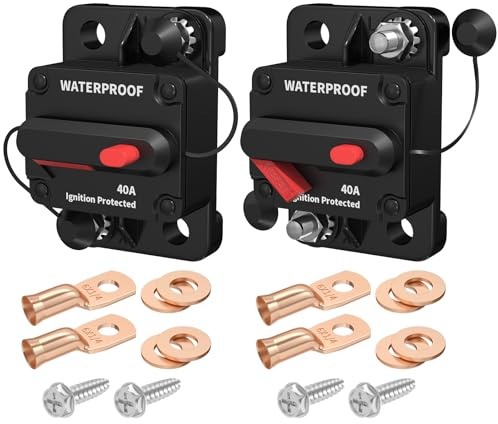 DaierTek 40 Amp Circuit Breaker 12V - 48V, 12 Volt DC Circuit Breaker 40A Waterproof with Manual Reset Inline for Marine Boat Automotive Car Truck RV ATV UTV Audio -2Pack