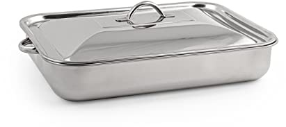Royal Norfolk Rostiera con Coperchio in Acciaio Inox 30x22 cm, Teglia per Arrosti e Forno, Lavabile in Lavastoviglie, Igienica e Resistente