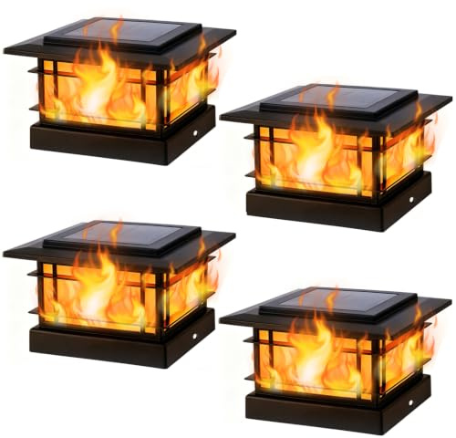 Dynaming 4x4 Solar Post Cap Lights Outdoor with Flickering Flame, 4 Pack