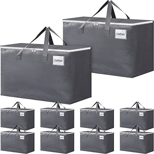 BlissTotes Large Moving Boxes and with Zippers & Handles Moving Supplies with lids, Heavy Duty Totes for Storage Bags for Space Saving, Fold Flat, Moving and Storing, 10 Pack