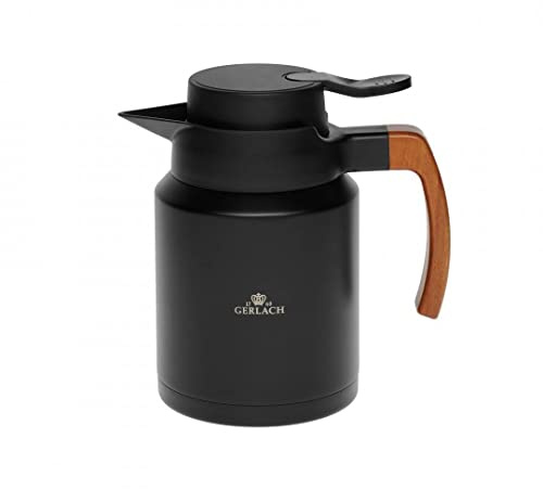 Gerlach Natur Isolierkanne Thermoskanne 1,2 L Thermo-Teekanne Kaffeekanne Aus Edelstahl Kanne Für Kaffee Tee Unterwegs Outdoor Hält 12 Stunden Heiß 6 Stunden Kalt Schwarz