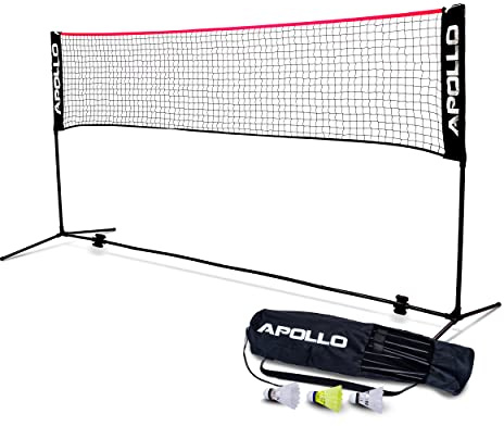 Apollo Rete Badminton, Rete Pallavolo | 300 cm | 400 cm | 500 cm | Badminton Set con Rete Regolabile su 3 Altezze, 3 Palline da Badminton, Telaio in Ferro, Borsa di Trasporto, Per Interni ed Esterni