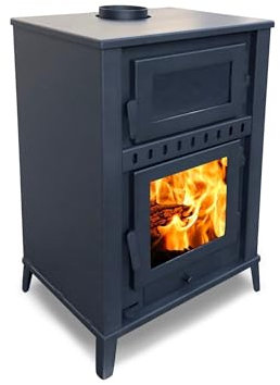 Estufa de Leña CAEXVEN 14KW ECODESIGN | Doble Puerta con Cristal NEOCERAM | Horno Superior | Fabricada en España