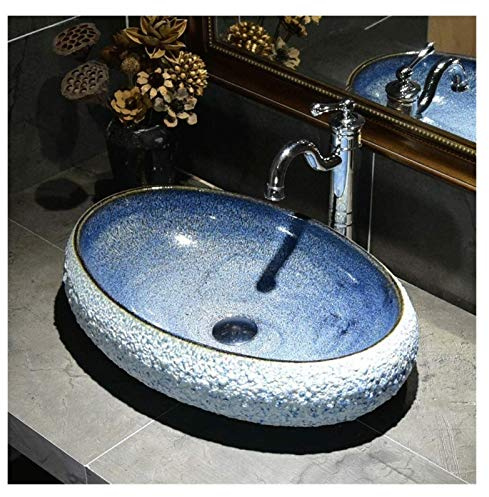 Bathroom Basin Vessels Sink Countertop Basin, 21-inch Artistic Above Counter Vessel Sink Washbasin for Office Lavatory