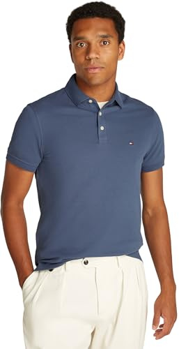 Tommy Hilfiger Polo de Manga Corta Hombre Slim Fit con Botones, Azul (Aegean Sea), 3XL
