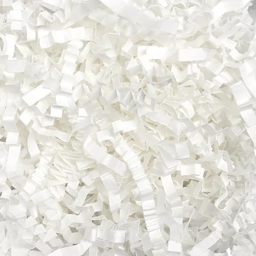 100 grammi di carta increspata tagliata a brandelli per cesti regalo, riempitivi di carta velina, riempitivi per cesti pasquali, regali, erba per scatole, riempitivo di carta triturata, bianco