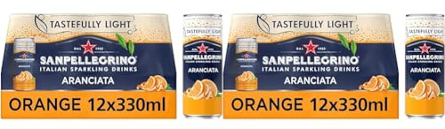 San Pellegrino Italian Sparkling Drinks Tastefully Light Sparkling Orange Canned Soft Drink 12 x 330ml | 64k Cals per Can (Pack of 2)