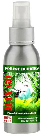 Forest Buddies Max 60 100ml 60% DEET Formula Unscented Maximum Strength Against Mosquitoes Biting Insects and Ticks UP to 12 Hours Protection for Any Destination Inc. Tropics Mosquito Repellant Spray