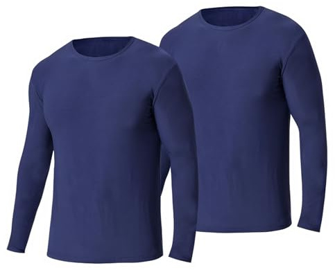 BEGIANT 2-pack termiska underkläder topp för män termisk långärmad baslager skjorta vinter varma underkläder toppar rund hals kompressionstopp för kallt väder, marinblå, L