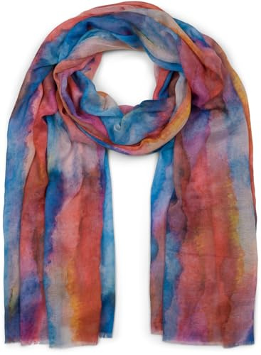 styleBREAKER Foulard femme avec motif aquarelle multicolore dégradé, foulard léger d'été multicolore 01016240, couleur:Orange-rouge-bleu