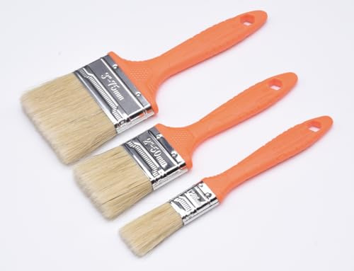 Edward Tools 3 Piece Paint Brush Set for Walls – Oil and Latex Paint Boiled Bristles, Plastic Handles – 1, 2, 3 Sizes - Reusable or Disposable