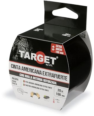 TARGET CTN20100N - Extra stark amerikansk tejp | förstärkt med nät, upp till 0,43 mm tjocklek (svart, 20 M x 100 mm)