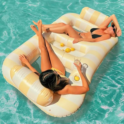 Float Joy Materassino Mare Gonfiabile Piscina Adulti Materasso Gonfiabili Giganti 200 x 120 cm Poltrona Gonfiabile Sdraio Lettino con Portabicchieri