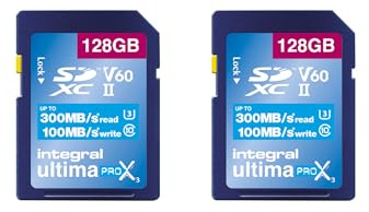 Integrerat 128 GB 2-pack UHS-II SD-kort V60 upp till 300 MB läshastighet och 100 MB skrivhastighet 1733X SDXC professionellt höghastighetsminneskort