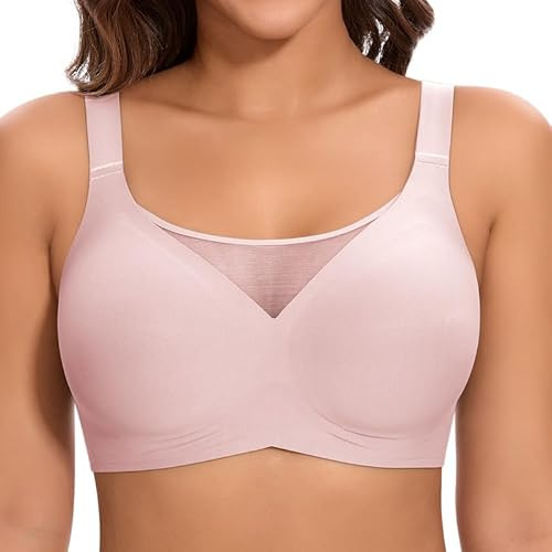 Cavotor Jelly Bras for Women Non Wired Comfort Support Gel Bra Seamless Lace Wireless T Shirt Soft Push Up Bralettes with Extender (Pink,XL)