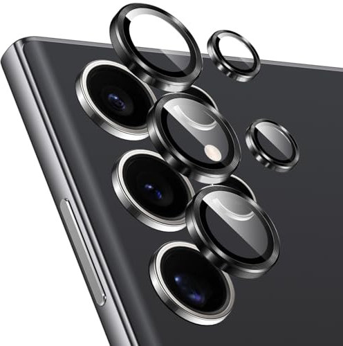Rainway Camera Lens Protector for Samsung Galaxy S23 Ultra, Shatterproof Ultra HD Individual Lens Protectors, 9H Ultra-tough Tempered Glass with Aluminum Rim, Ultra-thin, Black