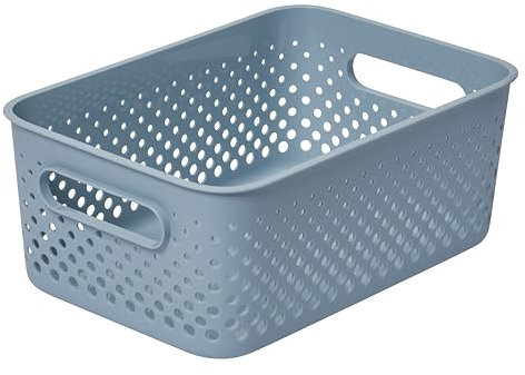 SmartStore Cestino portaoggetti medio, 5,6 l, blu, per cucina, bagno, ufficio, giocattoli, cestino con manici, impilabile, 29,5 x 20,5 x 12 cm